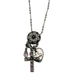 Mariana 24" necklace N-52021 cross pendent floral crystals handmade READ NEW
